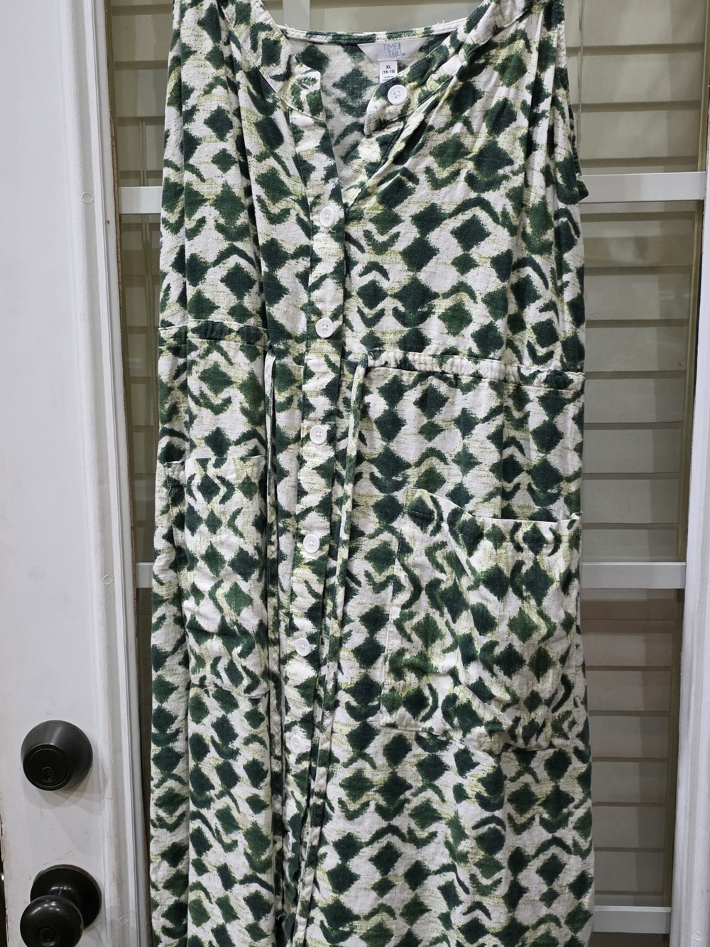 Green Patterned Button-Front Women’s Dress